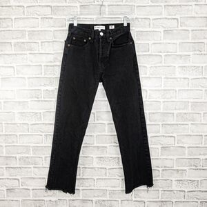 RE/DONE $265 70s High Rise Stove Pipe Denim Jeans Raw hem Black Sz 24